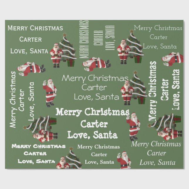 Personalized Santa Christmas Green Wrapping Paper (Flat)