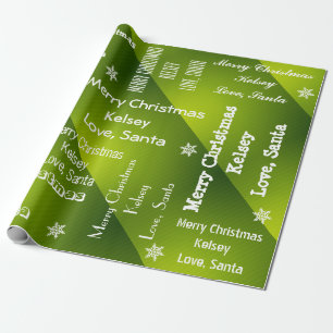 Personalized Santa Christmas Green Wrapping Paper