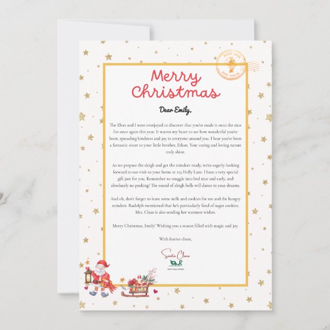Personalized Santa Christmas Letter Holiday Card (Front)