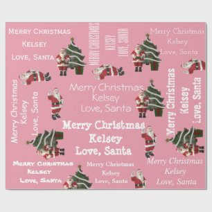 Personalized Santa Christmas Pink Wrapping Paper