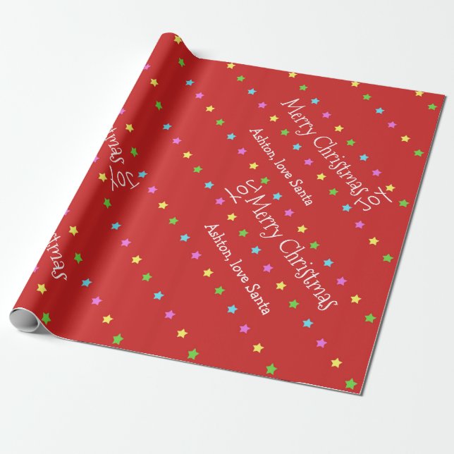 Personalized Santa Christmas Stars Wrapping Paper (Unrolled)