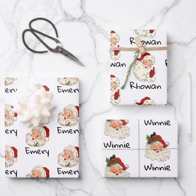 Personalized Santa Christmas Wrapping Paper Sheets (Front)