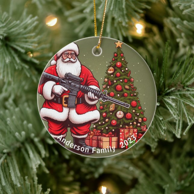 Personalized Santa Claus and AR-15 Christmas Ceramic Ornament (Tree)