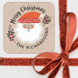 Personalized Santa Claus Christmas Square Sticker<br><div class="desc">A pretty personalized Christmas Sticker with the words Merry Christmas and a cute Santa face. Great for putting on your baked holiday treats,  presents,  Christmas Cards,  and more. Designed for you by Blackberry Boulevard.</div>