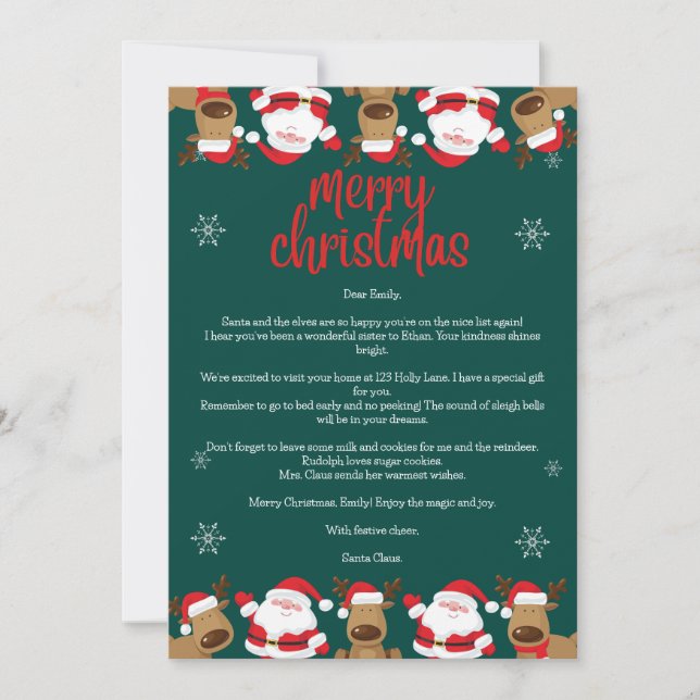 Personalized Santa Claus Letter Card (Front)