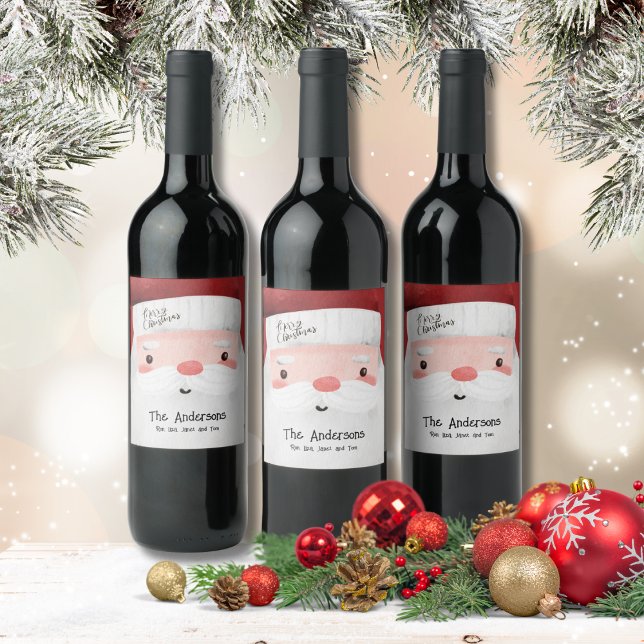 Personalized Santa Claus Merry Christmas Wine Label (Creator Uploaded)