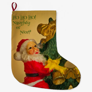 Personalized Santa Claus on Christmas Tree Vintage Large Christmas Stocking
