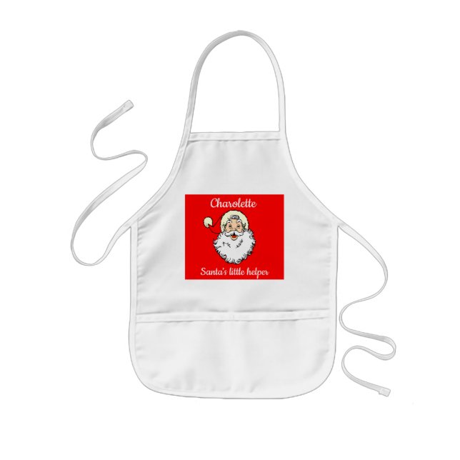 Personalized Santa Claus Red and White Kids Apron (Front)