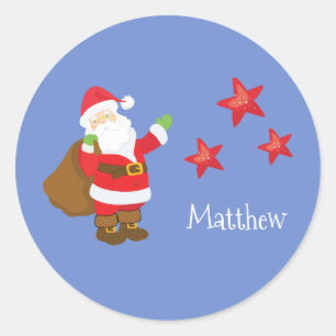 Personalized Santa Claus with Stars Classic Round Sticker