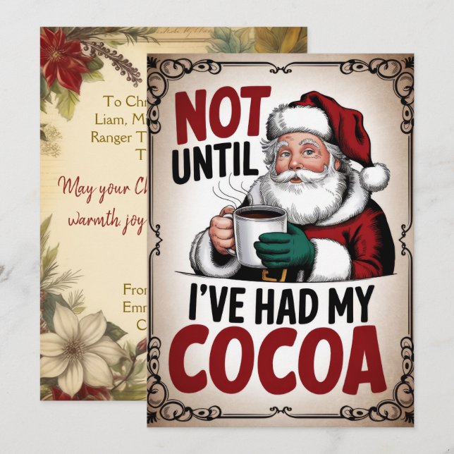 Personalized Santa Cocoa Funny Vintage  Holiday Card (Front/Back)