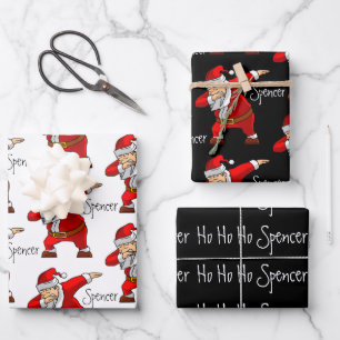 Personalized Santa Dabbing Wrapping Paper Sheet