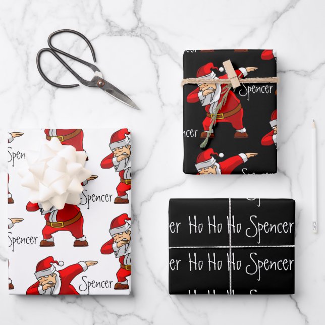 Personalized Santa Dabbing Wrapping Paper Sheet (Front)