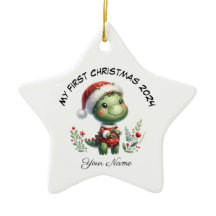 Personalized Santa Dinosaur First Christmas