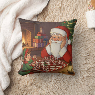 Personalized Santa & Elf Chess Game Christmas Throw Pillow
