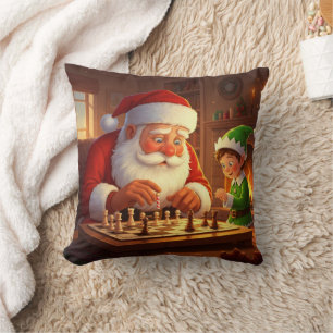 Personalized Santa & Elf Chess Game Christmas Throw Pillow
