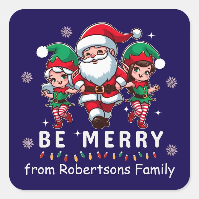 Personalized Santa & Elves Line Dancing Christmas  Square Sticker (Front)