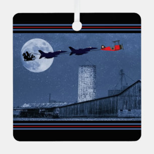 Personalized Santa, F16 Jet, Red Biplane Christmas Metal Ornament