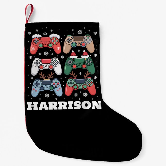Personalized Santa Gaming Controller Gamer Xmas Small Christmas Stocking (Front)