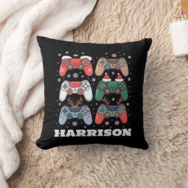 Personalized Santa Gaming Controller Gamer Xmas Throw Pillow (Blanket)