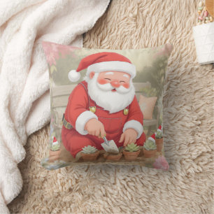 Personalized Santa Gardener Succulent Christmas Throw Pillow