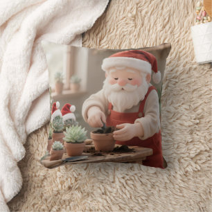 Personalized Santa Gardener Succulent Christmas Throw Pillow