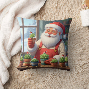 Personalized Santa Gardener Succulent Christmas Throw Pillow