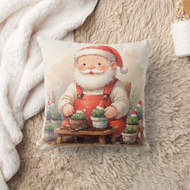 Personalized Santa Gardener Succulent Christmas Throw Pillow (Blanket)