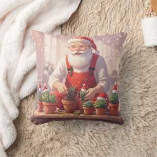 Personalized Santa Gardener Succulent Christmas Throw Pillow