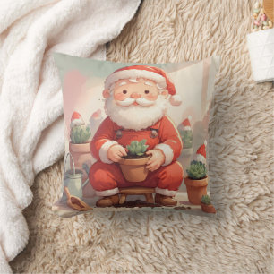 Personalized Santa Gardener Succulent Christmas Throw Pillow