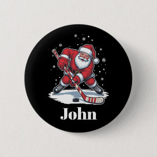 Personalized Santa Ice Hockey Christmas Sport 2 Inch Round Button