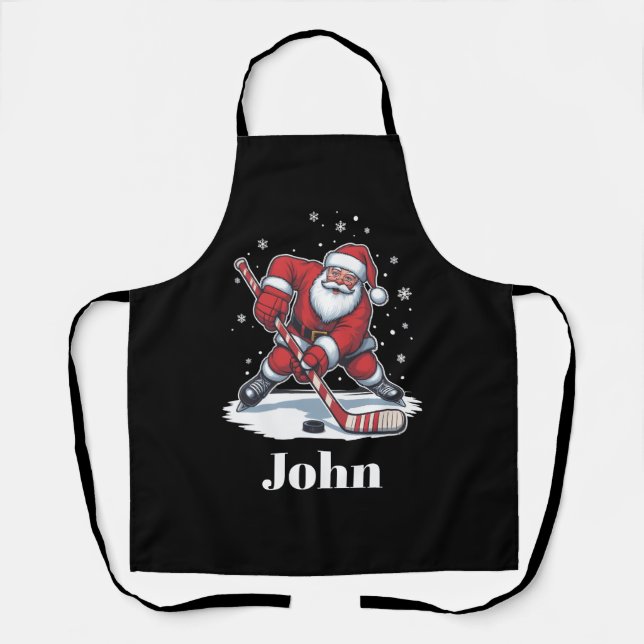 Personalized Santa Ice Hockey Christmas Sport  Apron (Front)