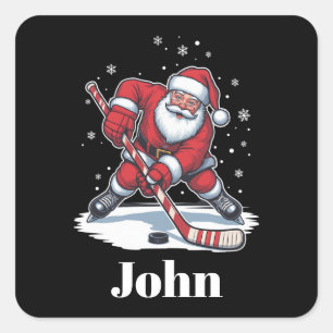 Personalized Santa Ice Hockey Christmas Sport Square Sticker