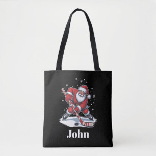 Personalized Santa Ice Hockey Christmas Sport Tote Bag