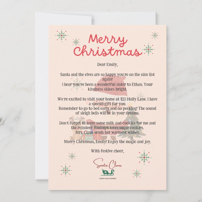 Personalized Santa Letter Christmas Card for Kids  (Front)