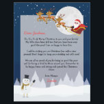 Personalized Santa Letter From North Pole<br><div class="desc">Personalize this letter from Santa with your child's name and text. This design features Santa in the sleigh with his 3 reindeers over the moon, a snowman waving hello and dark blue snowy forest background. On the back is lettering sent from the North Pole, a snowman and dark blue snowy...</div>