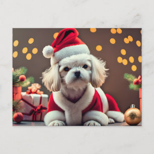 Personalized Santa Maltese Dog Merry Christmas Holiday Postcard