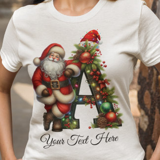 Personalized Santa Monogram Christmas Holiday T-Shirt