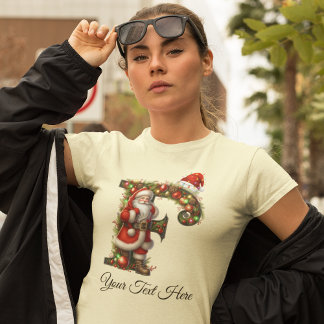 Personalized Santa Monogram Christmas Holiday T-Shirt