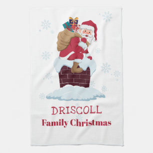Personalized Santa on Roof Christmas Chimney Kitchen Towel