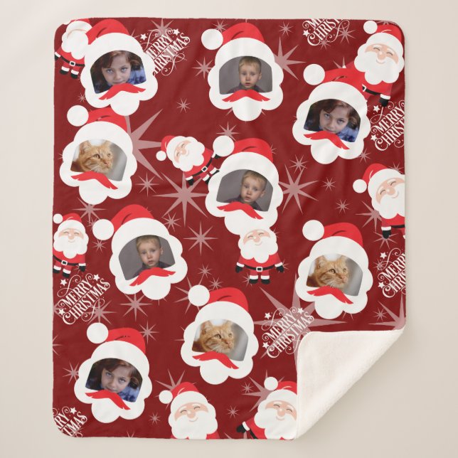 Personalized Santa Photo Collage Sherpa Blanket (Front)