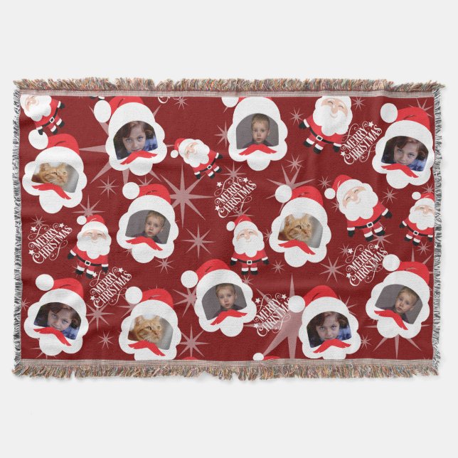 Personalized Santa Photo Collage Throw Blanket (Front)