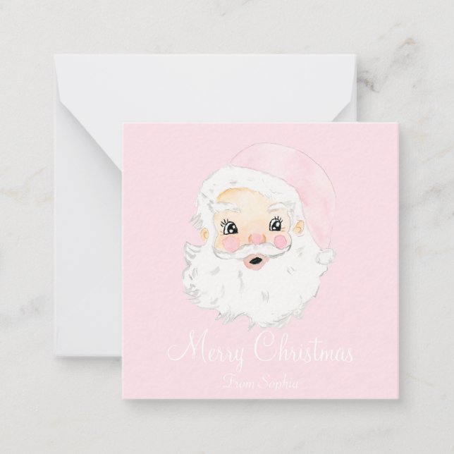 Personalized Santa Pink Hat Preppy Watercolor Card (Front)
