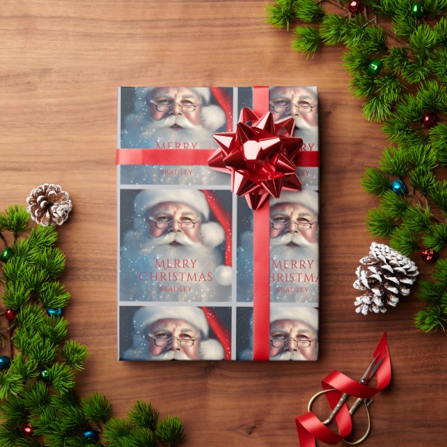 Personalized Santa Portrait Christmas Wrapping Paper (Holiday Gift)