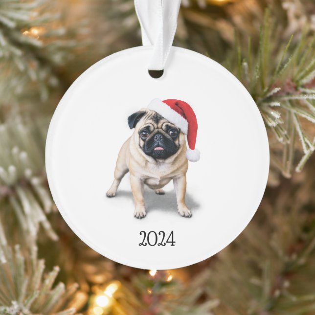 Personalized Santa Pug Acrylic Ornament (Tree)