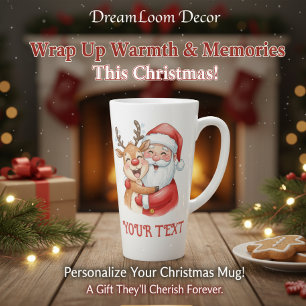 Personalized Santa & Reindeer Hug Christmas Latte Mug