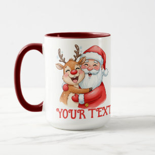 Personalized Santa & Reindeer Hug Christmas Mug