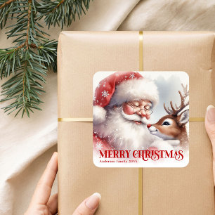 Personalized Santa Rudolph Christmas Kids Gift Square Sticker