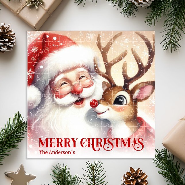 Personalized Santa Rudolph Snowy Christmas Puzzle (Personalized Santa Rudolph Snowy Christmas Puzzle)