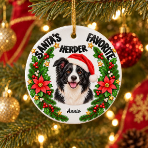 Personalized Santa’s Favourite Herder Border Colli Ceramic Ornament