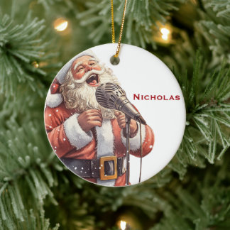 Personalized Santa Singing Ceramic Ornament